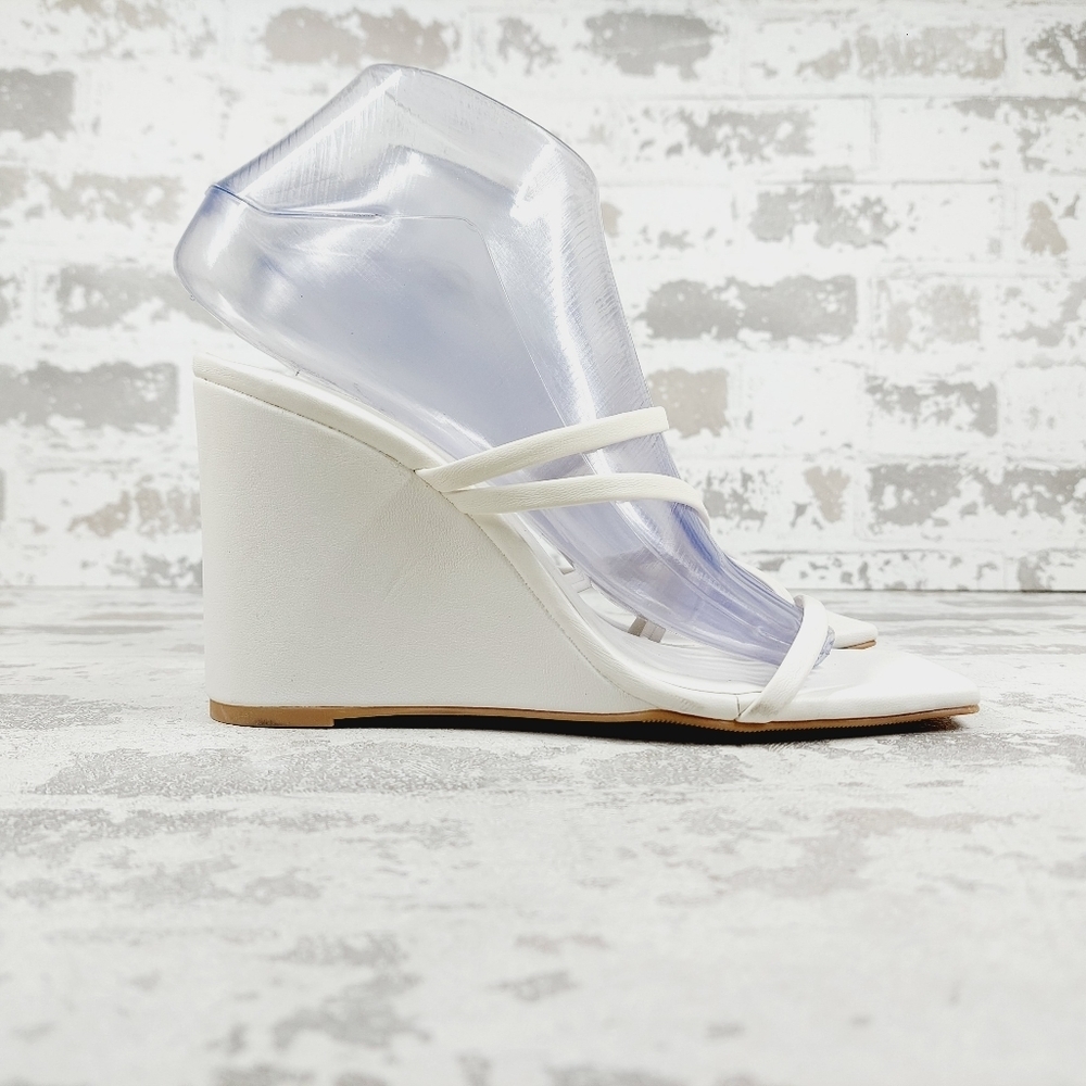NEW Open Edit Ederyn White Strappy Slip On Summer Wedge Sandals B439 - Picture 5 of 13